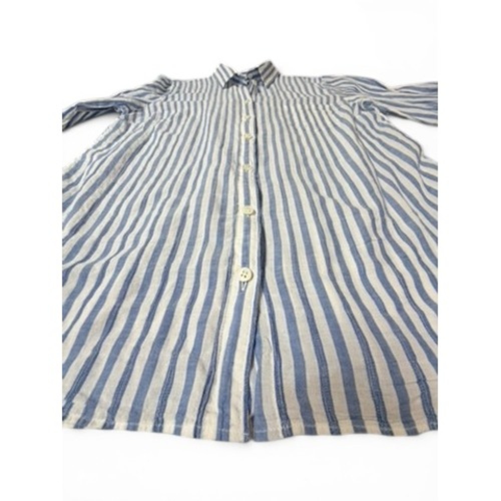 J. Crew Button Down Women 12 Blue Boy Fit Striped Cotton Blend A5401 Long Sleeve - Picture 4 of 9